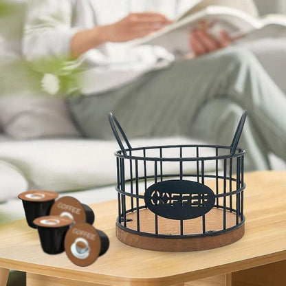 Storage basket - Storage rack - Coffee capsule storage rack - Fruit basket - Home storage accessories - Wooden base - Suitable for home, coffee bars, and offices - Black - 13*13*12 cm - Image 8