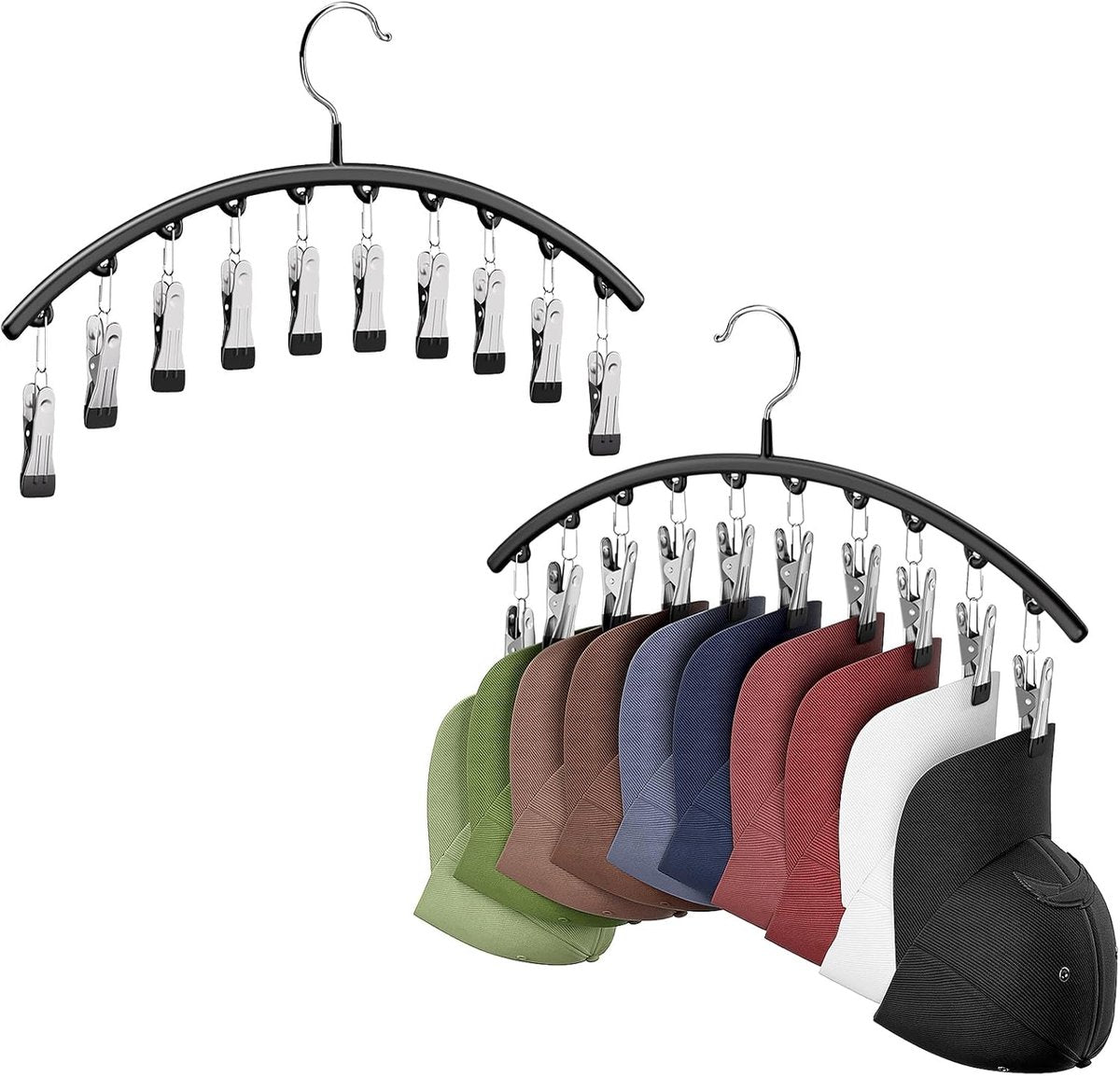 2 pieces - Hat rack - clothes rack - sock clip - hat rack for the wardrobe - storage accessories - suitable for drying clothes, socks and hats - black - 37*23 cm - Image 5