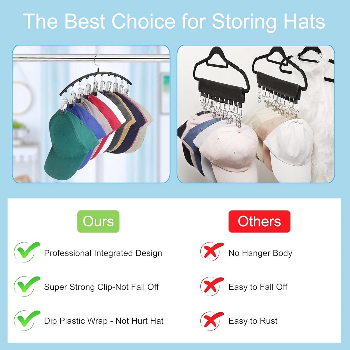 2 pieces - Hat rack - clothes rack - sock clip - hat rack for the wardrobe - storage accessories - suitable for drying clothes, socks and hats - black - 37*23 cm - Image 7