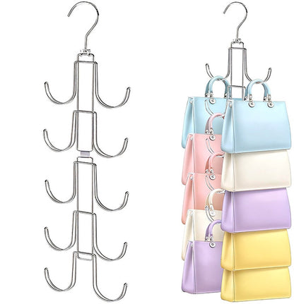 Storage Rack - Clothing and Hat Organizer - Bag Hanger - Foldable Hooks - Storage Accessories - Suitable for storing hats, bags, scarves, and belts - Silver - 14.5 x 1 x 48 cm - 24.5 cm folded - Image 2