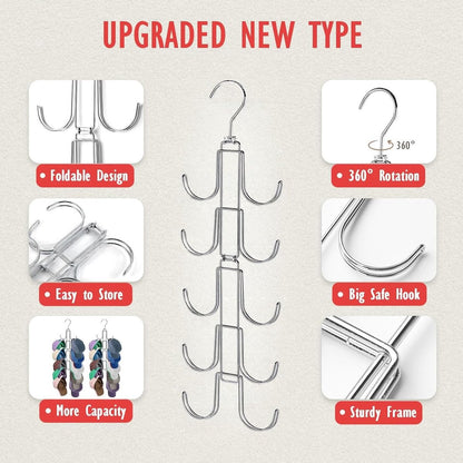 Storage Rack - Clothing and Hat Organizer - Bag Hanger - Foldable Hooks - Storage Accessories - Suitable for storing hats, bags, scarves, and belts - Silver - 14.5 x 1 x 48 cm - 24.5 cm folded - Image 3