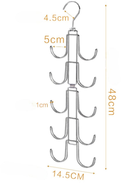 Storage Rack - Clothing and Hat Organizer - Bag Hanger - Foldable Hooks - Storage Accessories - Suitable for storing hats, bags, scarves, and belts - Silver - 14.5 x 1 x 48 cm - 24.5 cm folded - Image 7