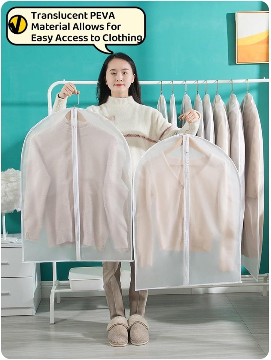 5-piece - Garment bag - dust bag - dust cover - clothing storage bag - central zipper - storage accessories - suitable for wardrobe storage and travel - white - 60*120 cm - Image 4