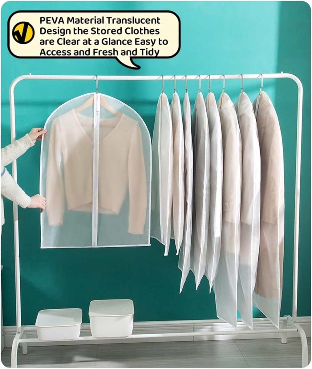 5-piece - Garment bag - dust bag - dust cover - clothing storage bag - central zipper - storage accessories - suitable for wardrobe storage and travel - white - 60*120 cm - Image 5