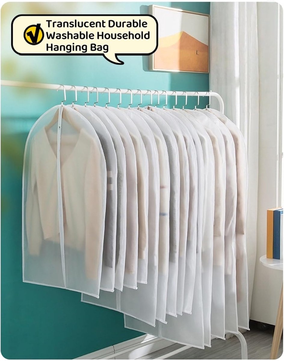 5-piece - Garment bag - dust bag - dust cover - clothing storage bag - central zipper - storage accessories - suitable for wardrobe storage and travel - white - 60*120 cm - Image 6