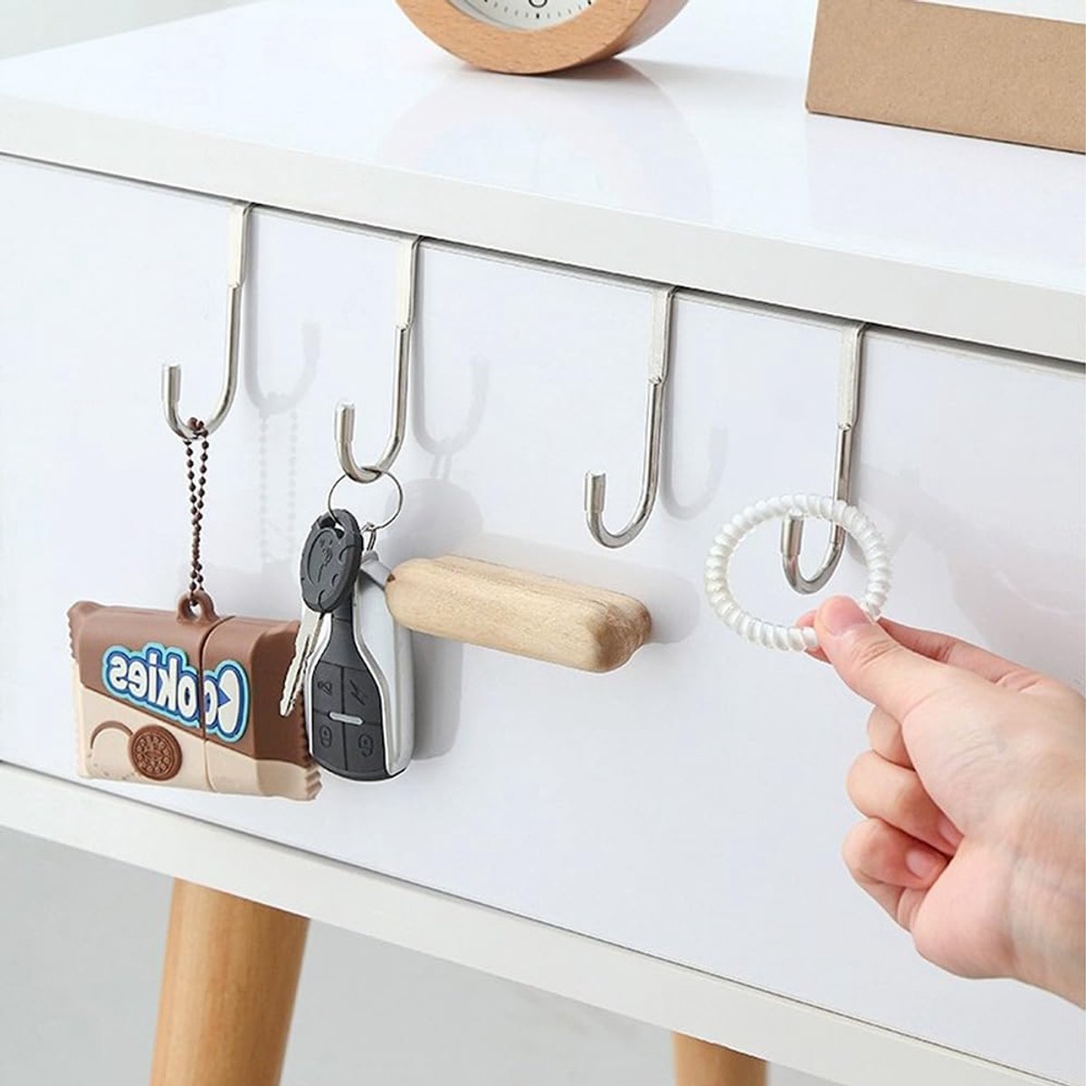 4 pieces - Hooks - Cabinet door hooks - S-shaped hooks - Storage hooks - Storage accessories - Suitable for kitchens, bathrooms, cabinets, nightstands - Silver - 6.5*2.5*7.5 cm - Image 2
