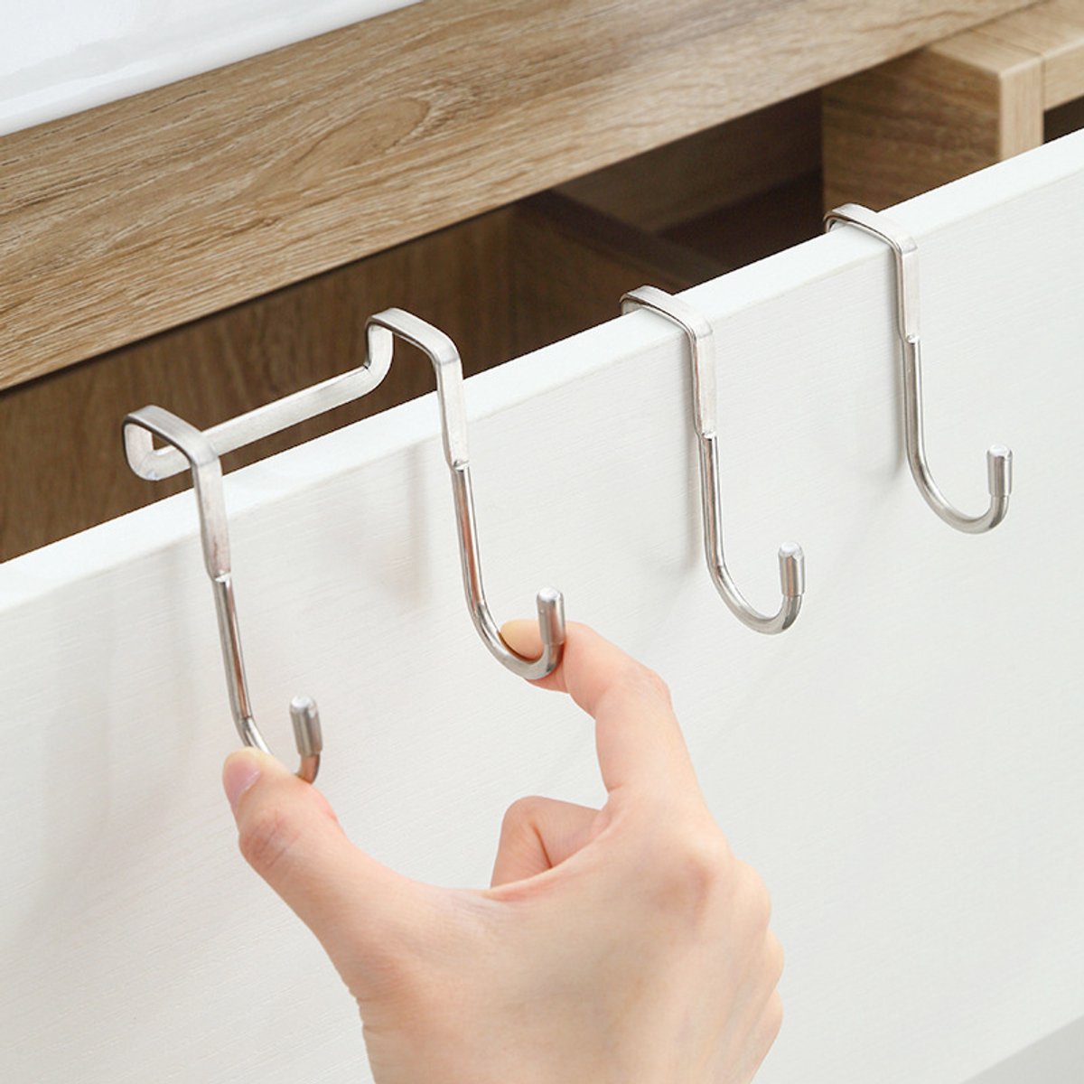 4 pieces - Hooks - Cabinet door hooks - S-shaped hooks - Storage hooks - Storage accessories - Suitable for kitchens, bathrooms, cabinets, nightstands - Silver - 6.5*2.5*7.5 cm - Image 5