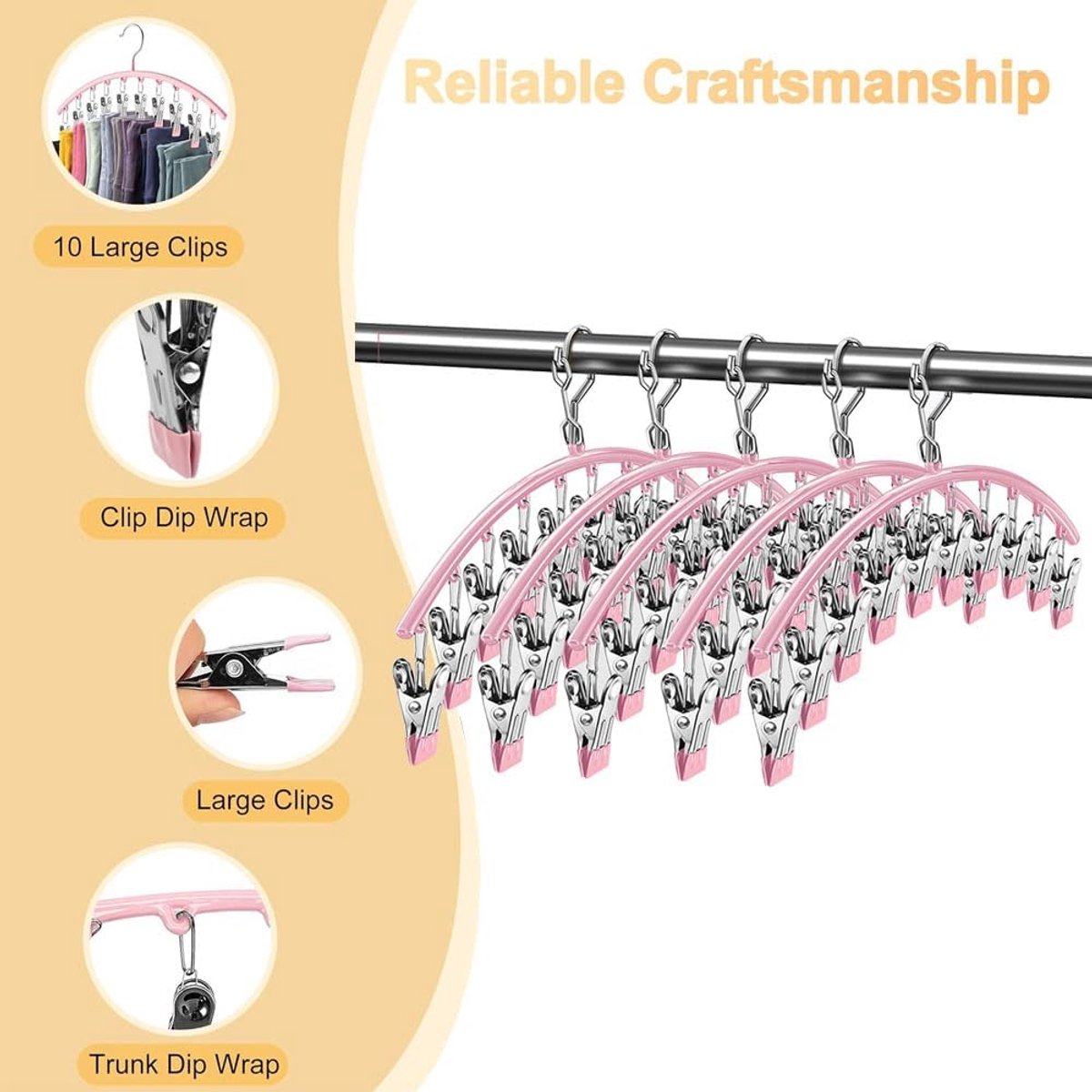 2 pieces - Clothes rack - sock clips - clothes hangers - storage accessories - suitable for drying socks and underwear - pink - 41*24.5 cm - Image 2