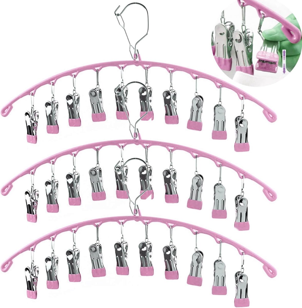 2 pieces - Clothes rack - sock clips - clothes hangers - storage accessories - suitable for drying socks and underwear - pink - 41*24.5 cm - Image 3