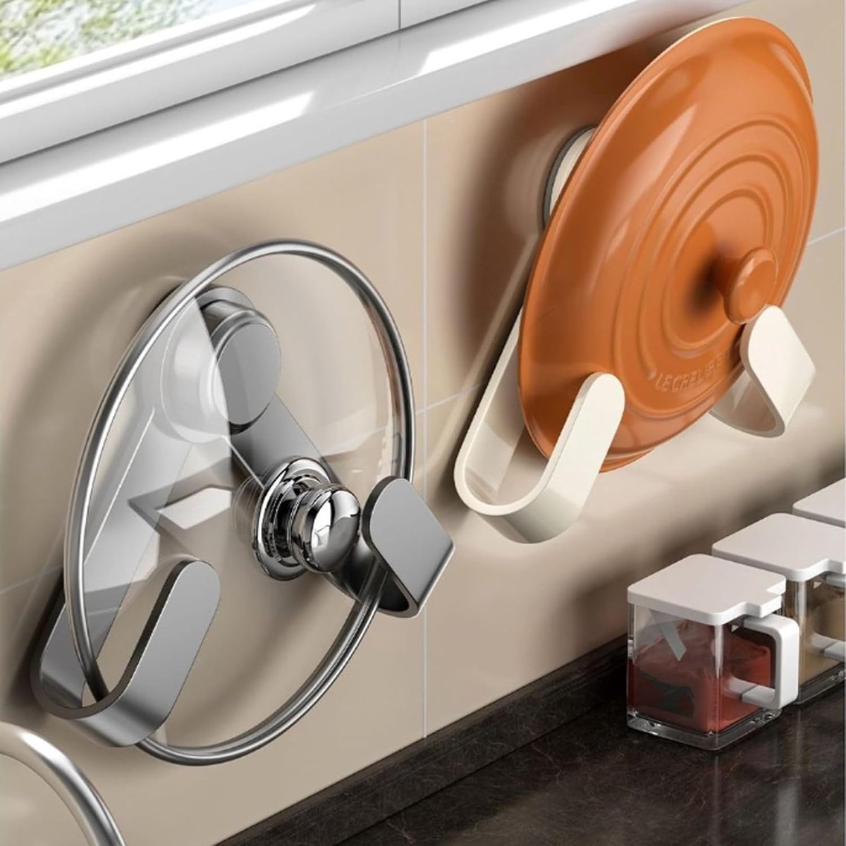 2 pieces - Hooks - Suction hooks - Pot lid racks - Storage racks - Rotatable - Storage accessories - Suitable for kitchens, bedrooms and bathrooms - Black - 3*5*19.5 cm - Image 7