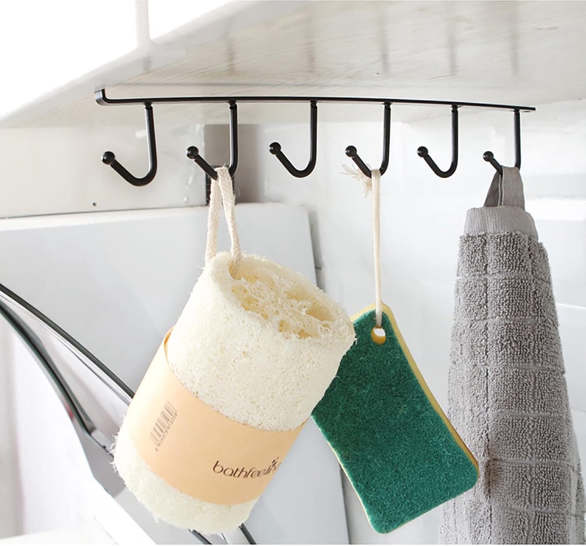 Storage rack - hooks - multifunctional hooks - nail-free hooks - storage accessories - suitable for cabinets, wardrobes and kitchen storage - black - 26.5*7.5 cm - shelf thickness less than 2.7 cm - Image 2