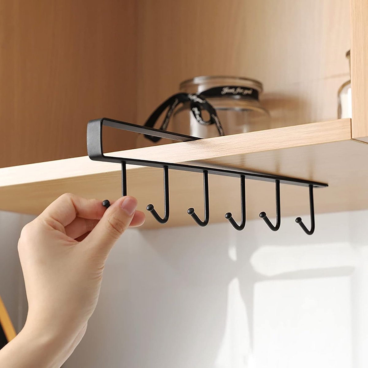 Storage rack - hooks - multifunctional hooks - nail-free hooks - storage accessories - suitable for cabinets, wardrobes and kitchen storage - black - 26.5*7.5 cm - shelf thickness less than 2.7 cm - Image 3