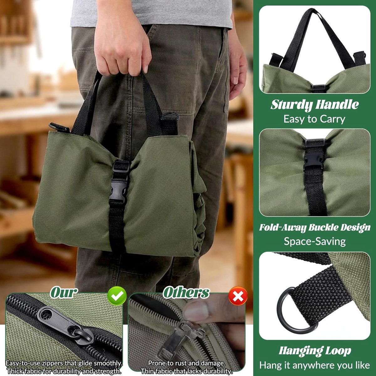 Tool bag - storage bag - tool bag - tools not included - foldable - portable - storage accessories - suitable for electricians and repairmen - tool bag - green - 47*28 cm - Image 4