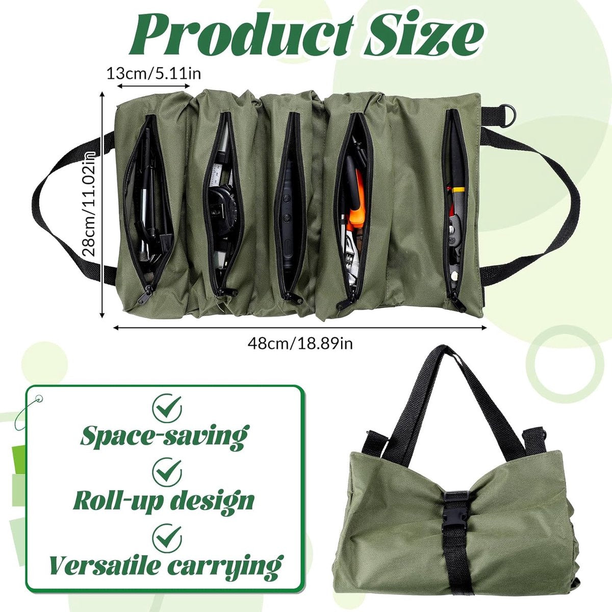 Tool bag - storage bag - tool bag - tools not included - foldable - portable - storage accessories - suitable for electricians and repairmen - tool bag - green - 47*28 cm - Image 5