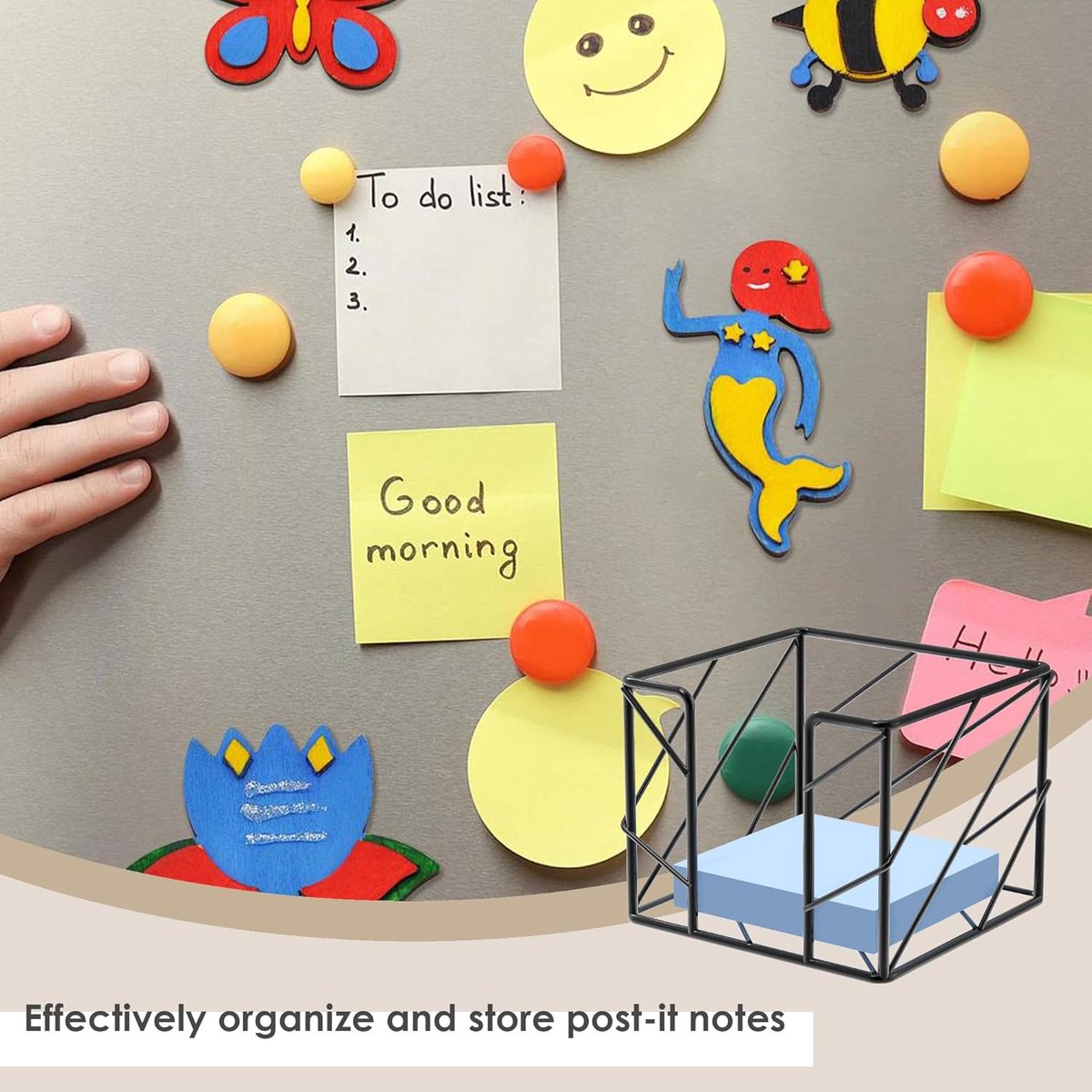 Sticky Note Organizer - Storage Rack - Metal Storage Rack - Creative Openwork Note Box - Desk Storage Accessories - Post-it Holder - Black - Image 4