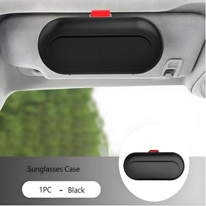 Glasses case - car glasses frame - sun visor sunglasses holder - car glasses case - multifunctional storage box - car storage accessories - hanging glasses case - with mounting clip - storage of glasses, sunglasses, cards (17*7.6cm - black) - Image 2