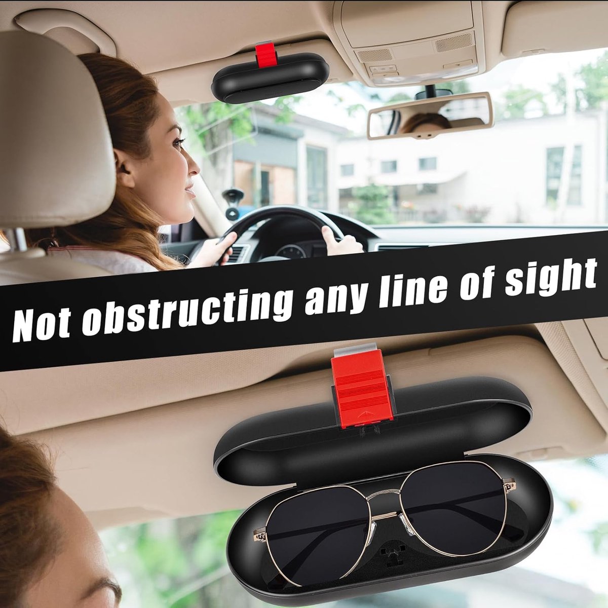 Glasses case - car glasses frame - sun visor sunglasses holder - car glasses case - multifunctional storage box - car storage accessories - hanging glasses case - with mounting clip - storage of glasses, sunglasses, cards (17*7.6cm - black) - Image 4