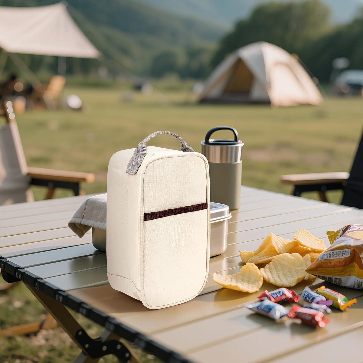 Allecto - Thermally insulated container for fruit - Lightweight and leak-proof - Portable outdoor cooler bag - Storage accessories - Suitable for picnics (beige) Travel snack bags. - Image 4