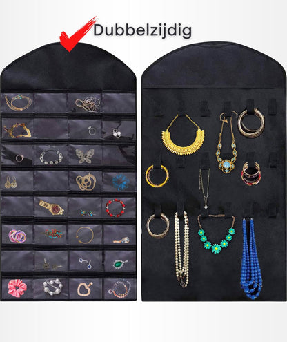 Aerend - Jewelry organizer - Double-sided hanging and transparent jewelry stand - Storage accessories - Over-the-door storage bag in black - For necklaces, earrings, sunglasses, rings, makeup - Image 2