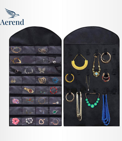 Aerend - Jewelry organizer - Double-sided hanging and transparent jewelry stand - Storage accessories - Over-the-door storage bag in black - For necklaces, earrings, sunglasses, rings, makeup - Image 3