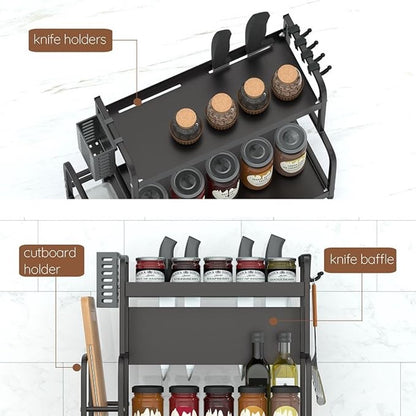 Extendable spice rack with storage accessories - 2 tiers - Image 2