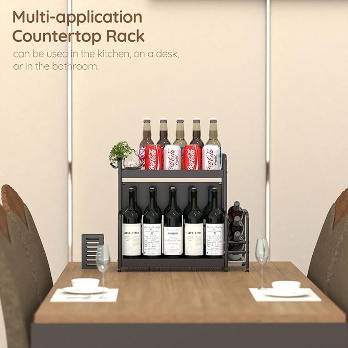 Extendable spice rack with storage accessories - 2 tiers - Image 3