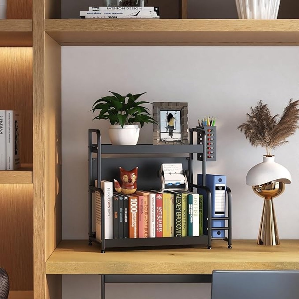 Extendable spice rack with storage accessories - 2 tiers - Image 4