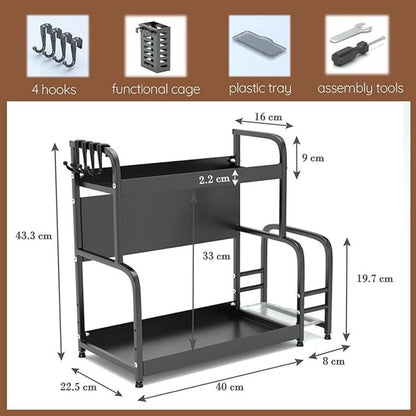 Extendable spice rack with storage accessories - 2 tiers - Image 7