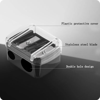 Black 2-hole pencil sharpener - Makeup sharpener with collection tray - plastic - Image 3