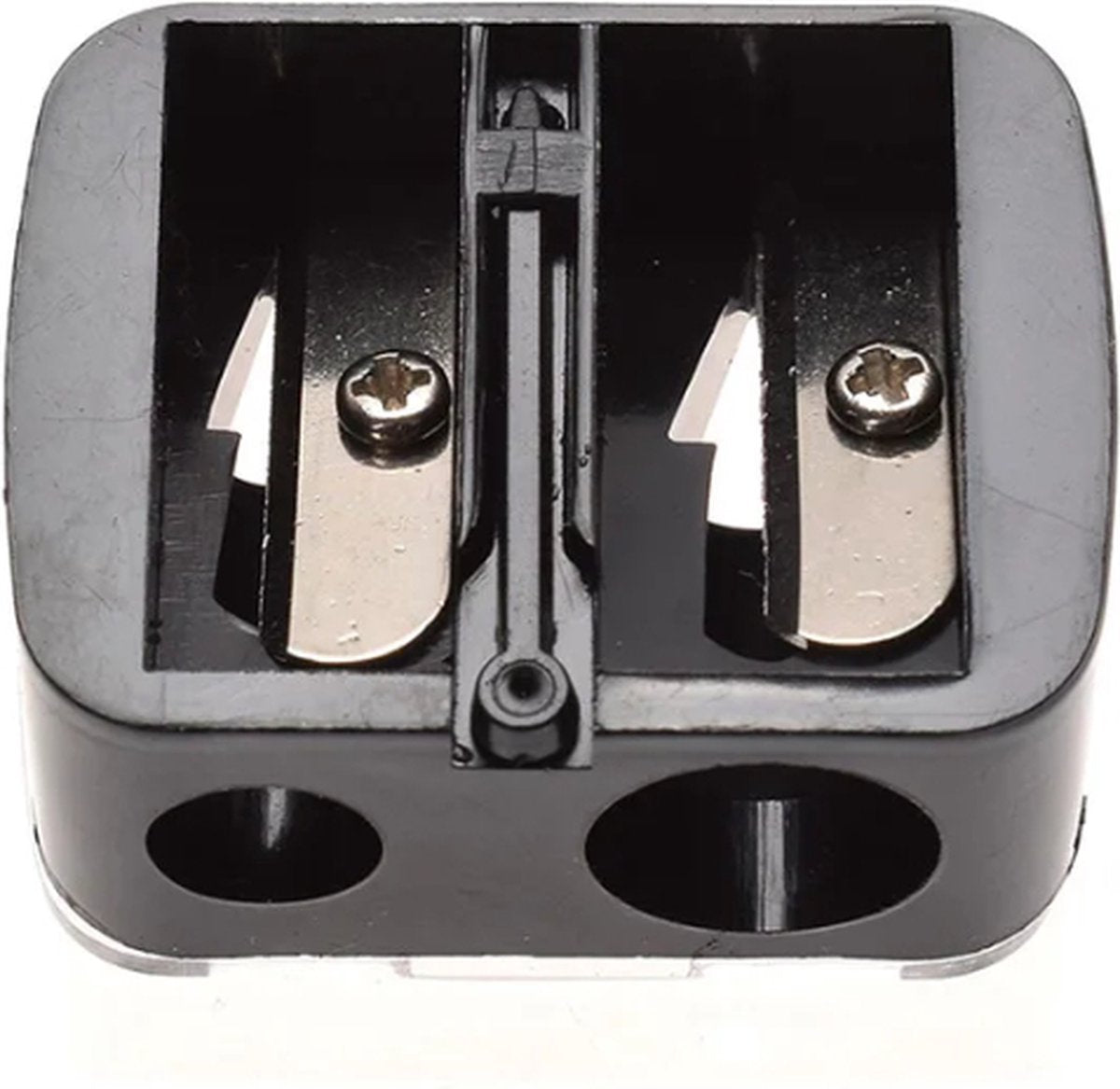 Black 2-hole pencil sharpener - Makeup sharpener with collection tray - plastic - Image 4
