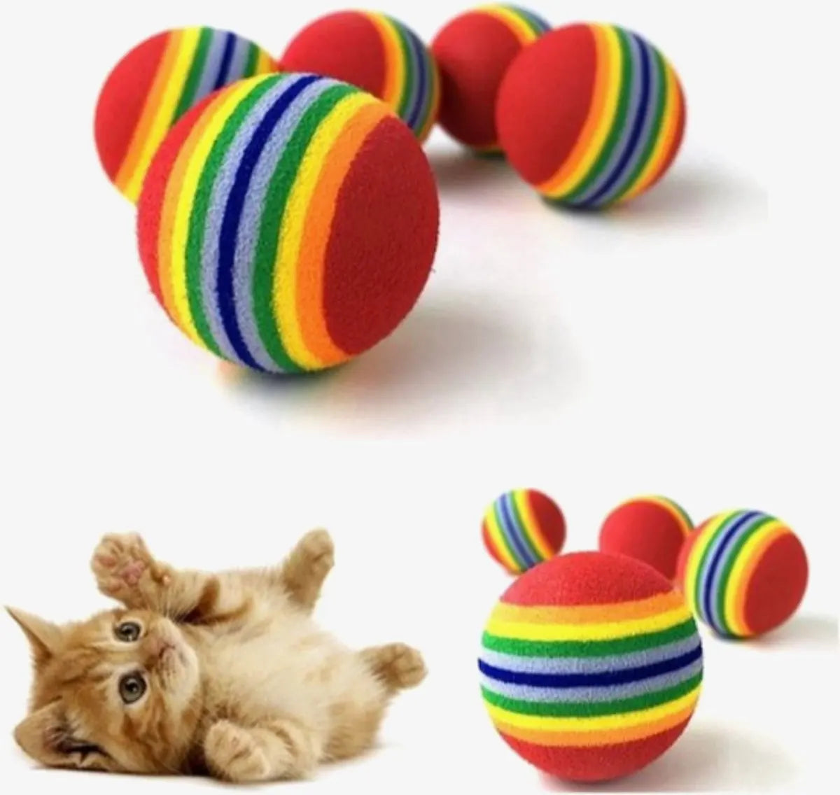 4 Pieces Interactive Cat Toy Balls Rainbow Kitten Play Balls, 3.5 CM