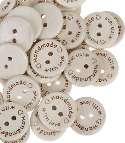Wooden buttons - Handmade with Love - 10 pieces of 25 MM