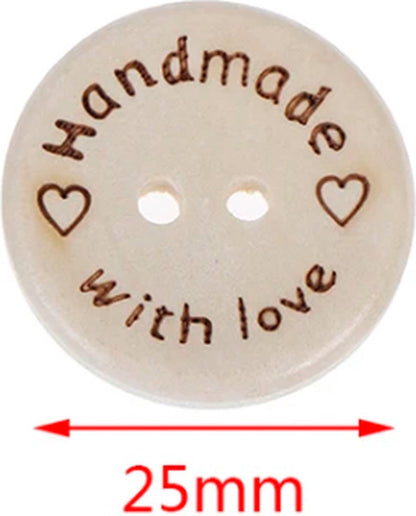 Wooden buttons - Handmade with Love - 10 pieces of 25 MM - Image 2