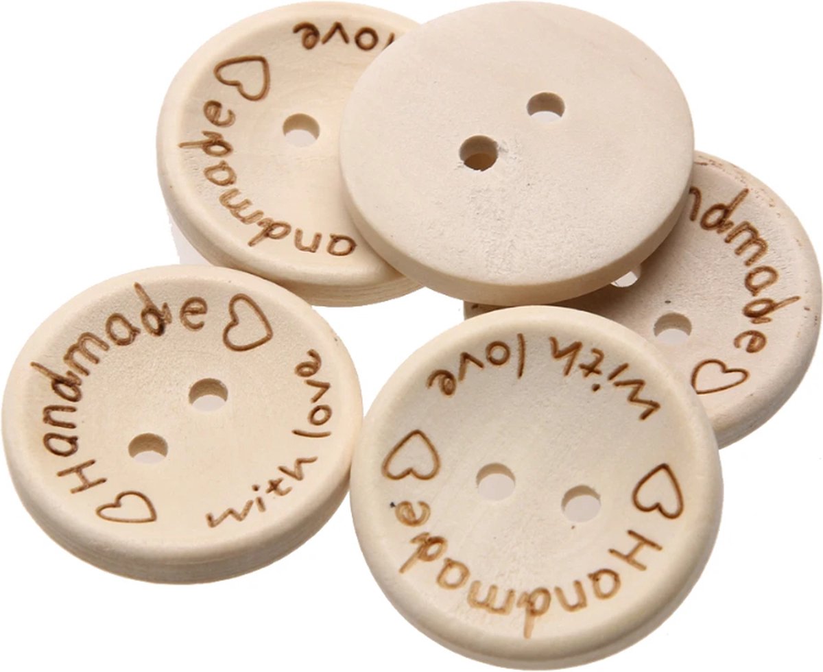Wooden buttons - Handmade with Love - 10 pieces of 25 MM - Image 3