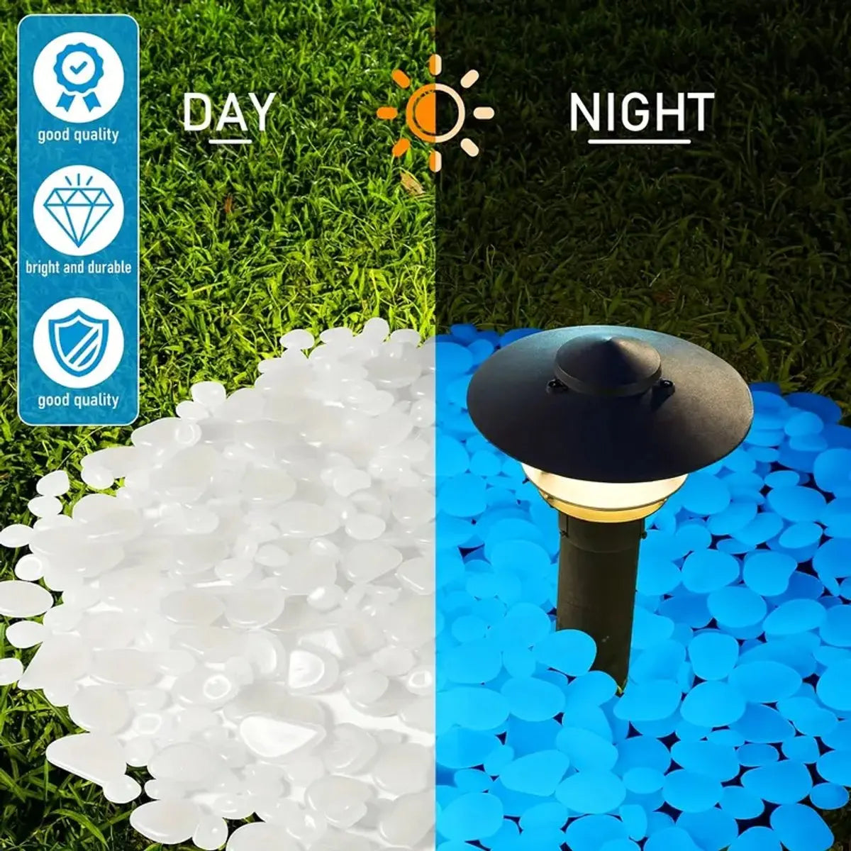 100 Pcs Glow in the Dark Stones, Decorative Pebbles for Aquarium Garden Walkway, Blue