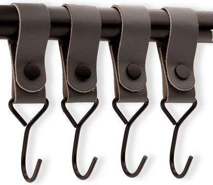 Brute Strength - Multifunctional Hook with Leather Loop - Cognac - 4 pieces - Coat Hook - Camping Hook - Leather - Hanging Hooks - Towel Hooks
