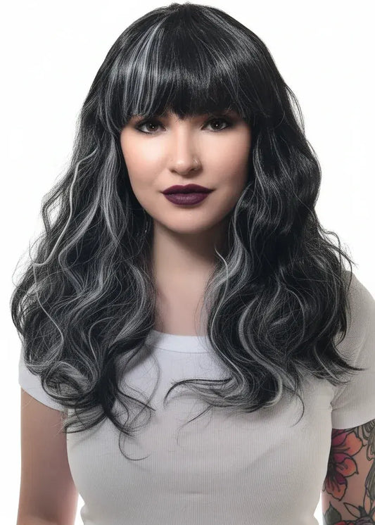 Gothic Black and White Womens Halloween Costume Wig