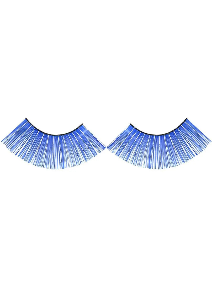 Long Blue False Eyelashes with Silver Tinsel