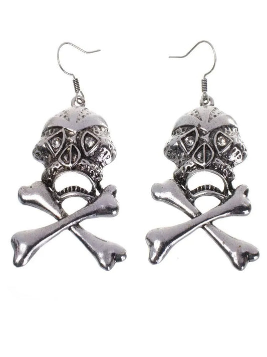 Silver Skull and Cross Bones Womens Earrings