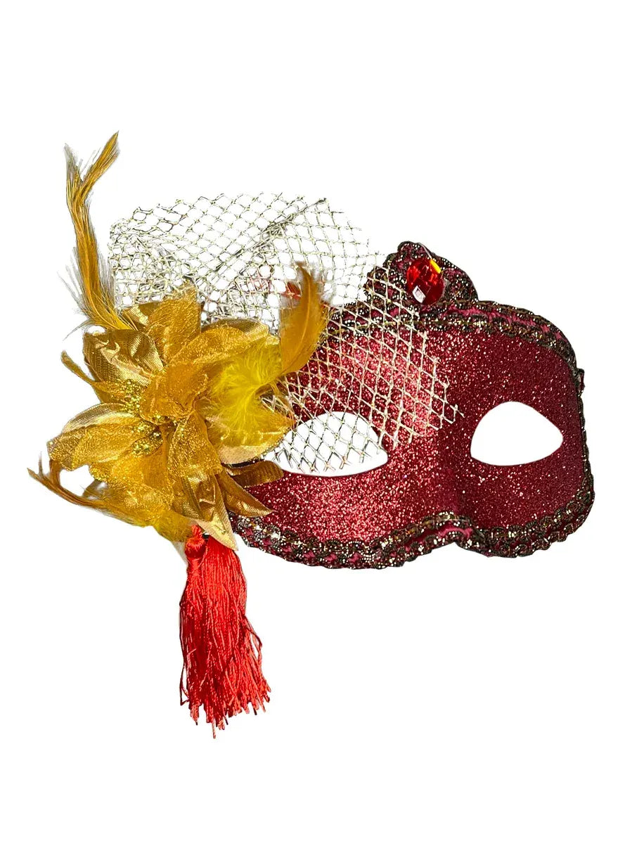 Celebration Red Glitter Masquerade Mask - Image 2