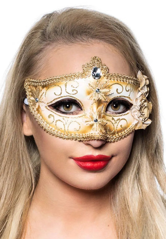 Edwardian White and Gold Adults Masquerade Mask