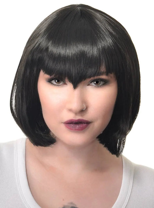 Deluxe Womens Black Vampire Bob Wig with V Fringe