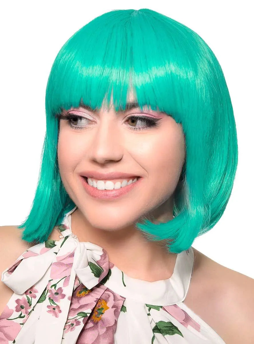 Short Teal Green Heat Resistant Bob Fashion Wig with Fringe