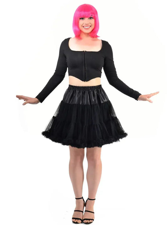 Fluffy Black Thigh Length Womens Plus Size Petticoat - Image 2