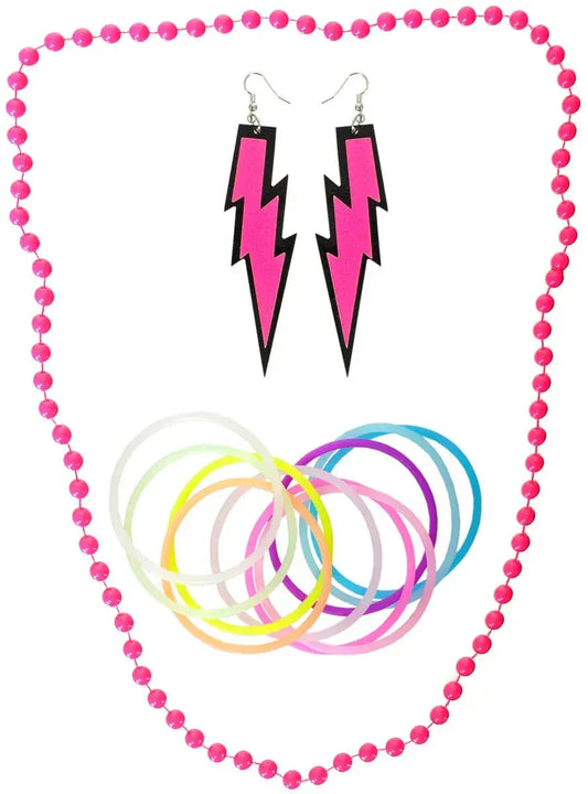 Neon Pink 3 Piece 1980s Costume Accessory Set