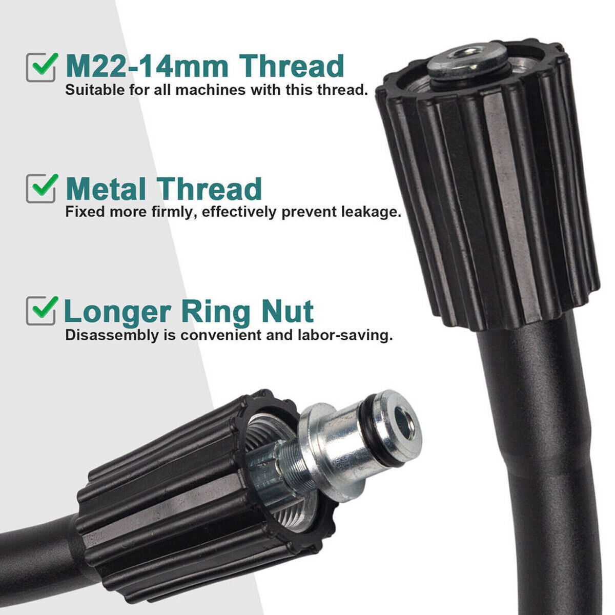 15M (50FT) High-Pressure Washer Hose - 5800 PSI Heavy-Duty Cleaning Hose with Longer Ring Nut - Image 5