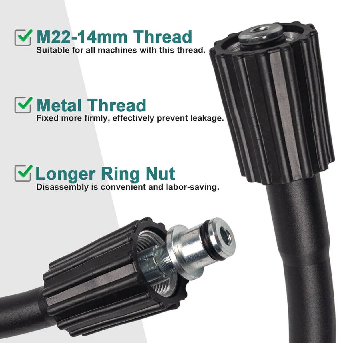 15M (50FT) High-Pressure Washer Hose - 5800 PSI Heavy-Duty Cleaning Hose with Longer Ring Nut - Image 5