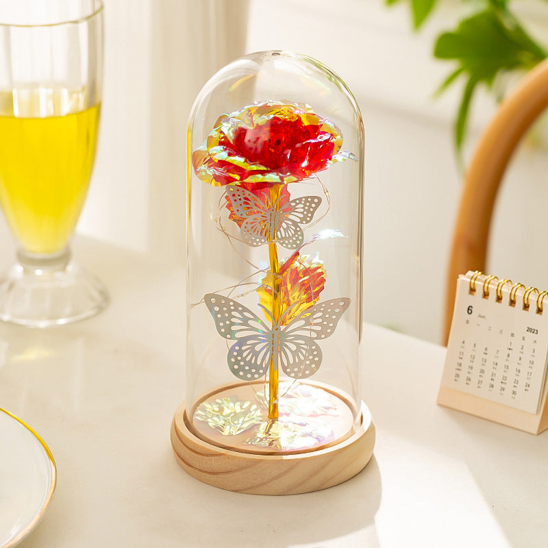Red & Silver Butterfly Flower Lamp - Decorative LED Table Lamp for Romantic Ambiance - Image 2