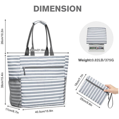 Gray Striped Beach Bag - Spacious Lightweight Tote for Travel, Pool & Vacation
English Description: - Image 4