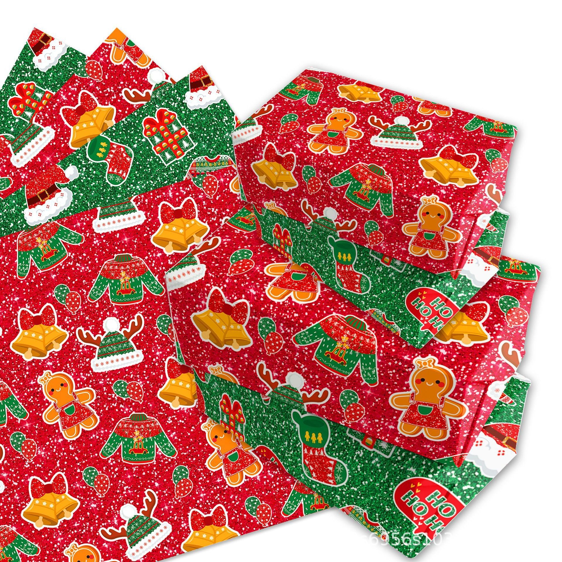 Gift Wrapping Paper Style WZ025 - Red & Green Reindeer & Gingerbread Man Design (12-Sheet Set) - Image 2
